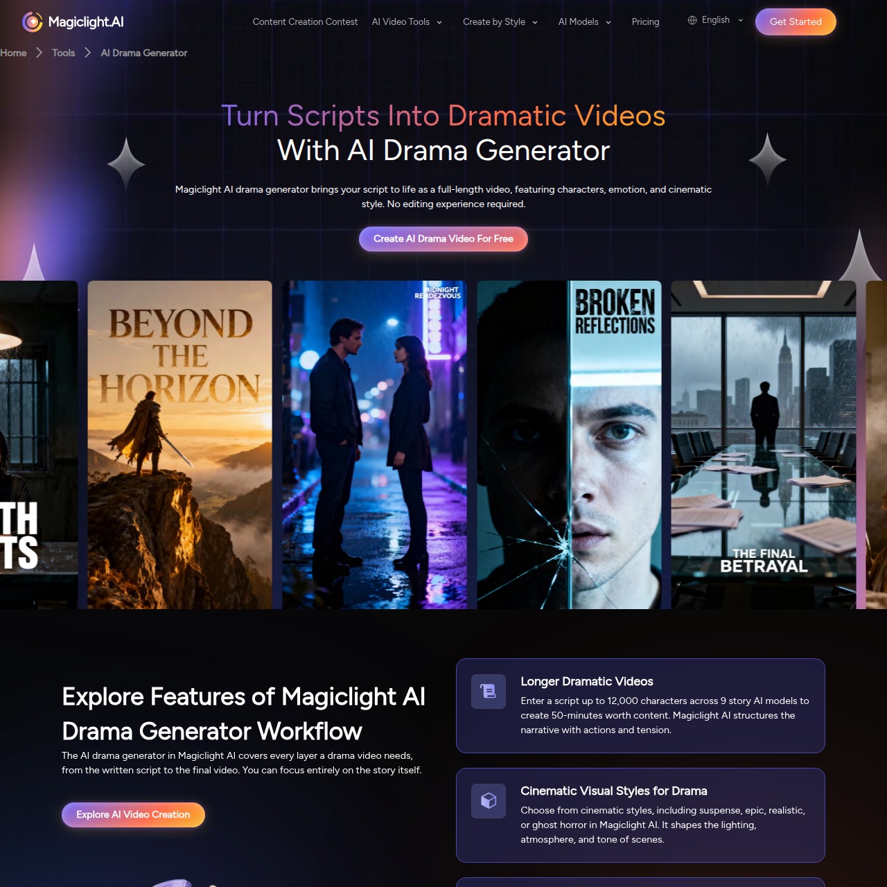 MagicLight AI drama generator: one-shot render, many models and languages